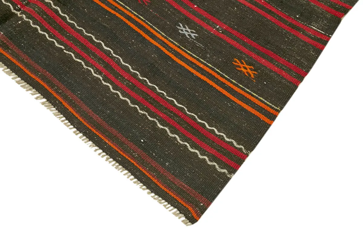 Kıl Çizgili Siyah Keçi Kılı İpliğinden El Dokuma Kilim-167x353 - Görsel 4