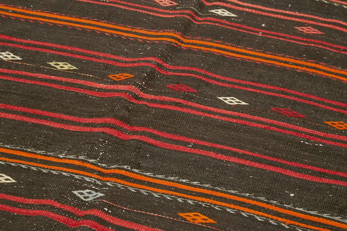 Kıl Çizgili Siyah Keçi Kılı İpliğinden El Dokuma Kilim-167x353 - Görsel 5