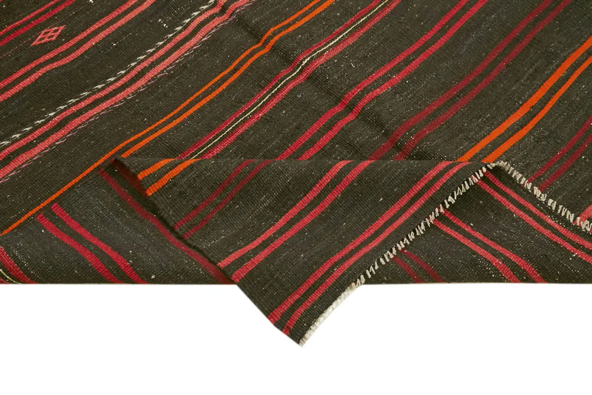 Kıl Çizgili Siyah Keçi Kılı İpliğinden El Dokuma Kilim-167x353 - Görsel 6