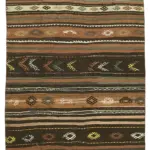 Kıl Çizgili Kahverengi Keçi Kılı İpliğinden El Dokuma Kilim-138x247
