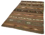 Kıl Çizgili Kahverengi Keçi Kılı İpliğinden El Dokuma Kilim-138x247 - Görsel 3