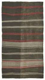 Kıl Çizgili Kahverengi Keçi Kılı İpliğinden El Dokuma Kilim-190x337