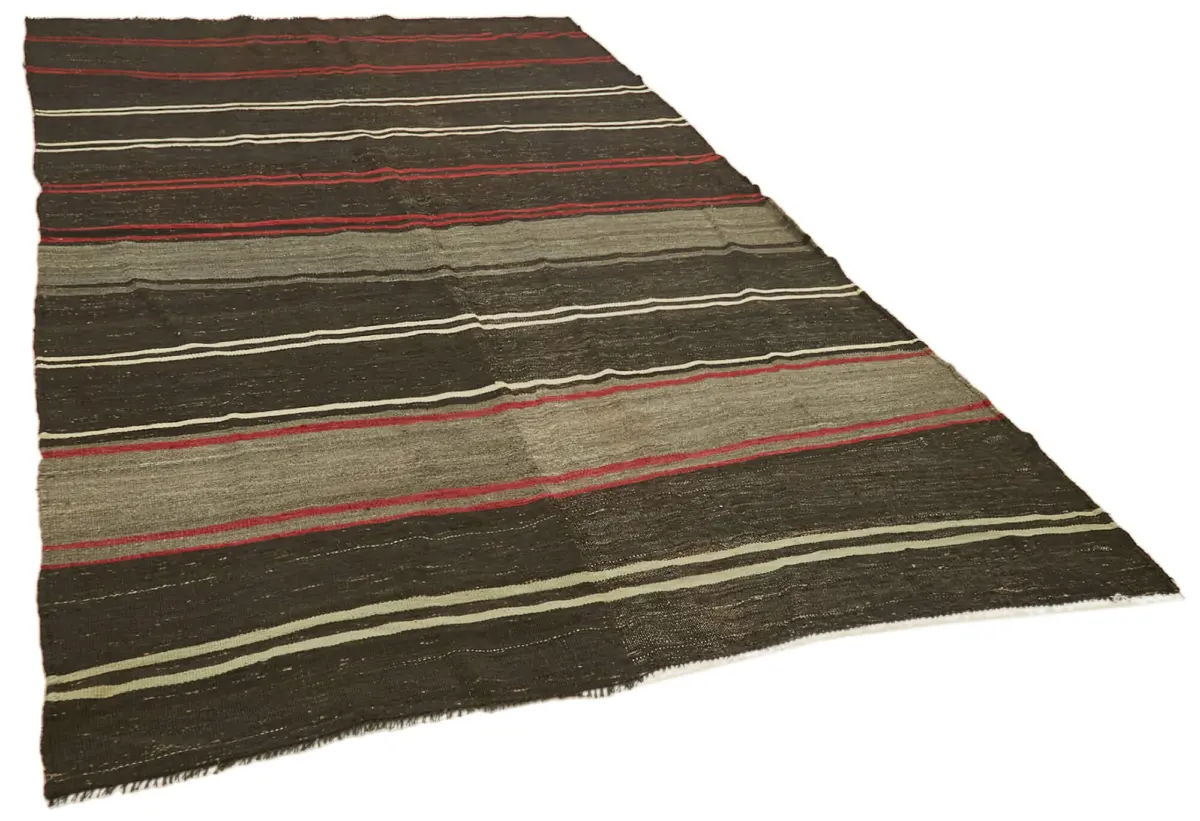 Kıl Çizgili Kahverengi Keçi Kılı İpliğinden El Dokuma Kilim-190x337 - Görsel 2