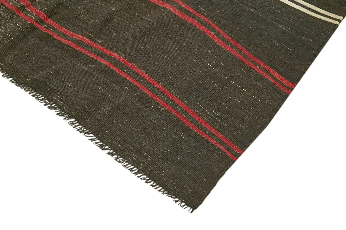 Kıl Çizgili Kahverengi Keçi Kılı İpliğinden El Dokuma Kilim-190x337 - Görsel 4