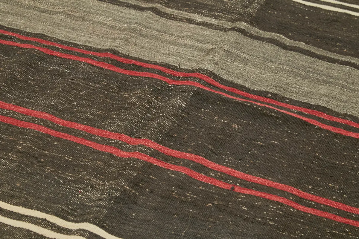 Kıl Çizgili Kahverengi Keçi Kılı İpliğinden El Dokuma Kilim-190x337 - Görsel 5