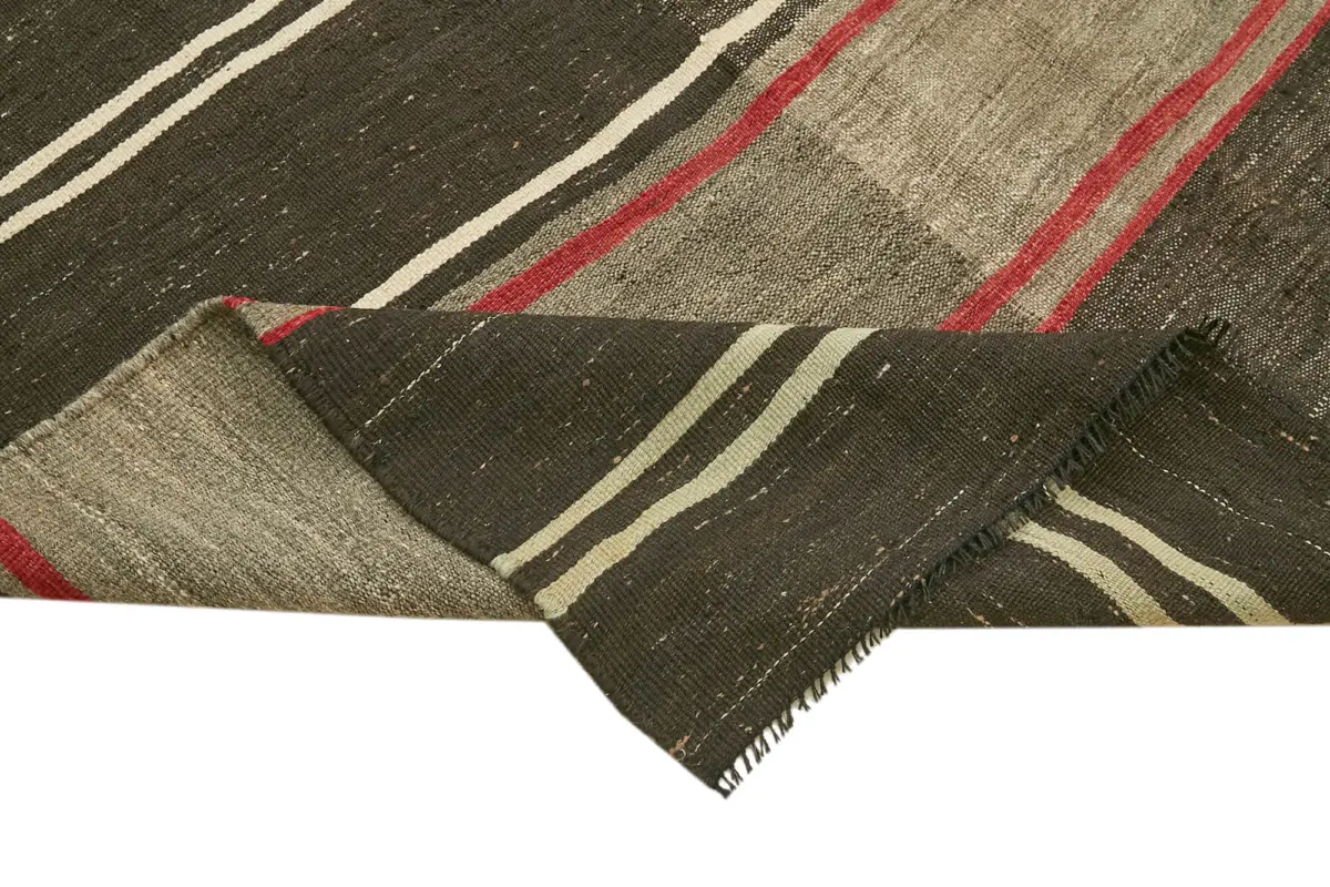 Kıl Çizgili Kahverengi Keçi Kılı İpliğinden El Dokuma Kilim-190x337 - Görsel 6