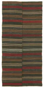 Kıl Çizgili Kahverengi Keçi Kılı İpliğinden El Dokuma Kilim-144x297