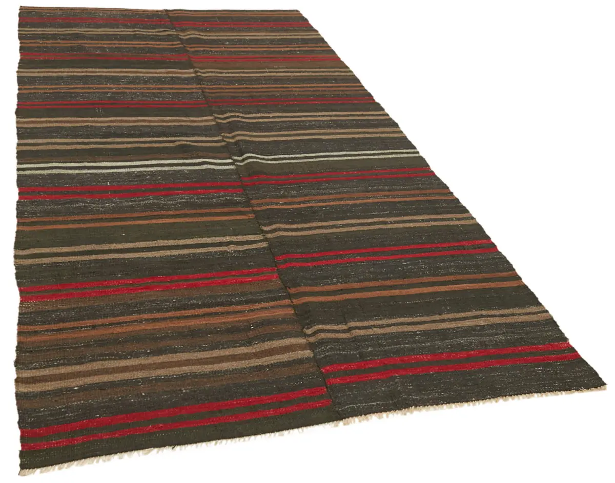 Kıl Çizgili Kahverengi Keçi Kılı İpliğinden El Dokuma Kilim-144x297 - Görsel 2