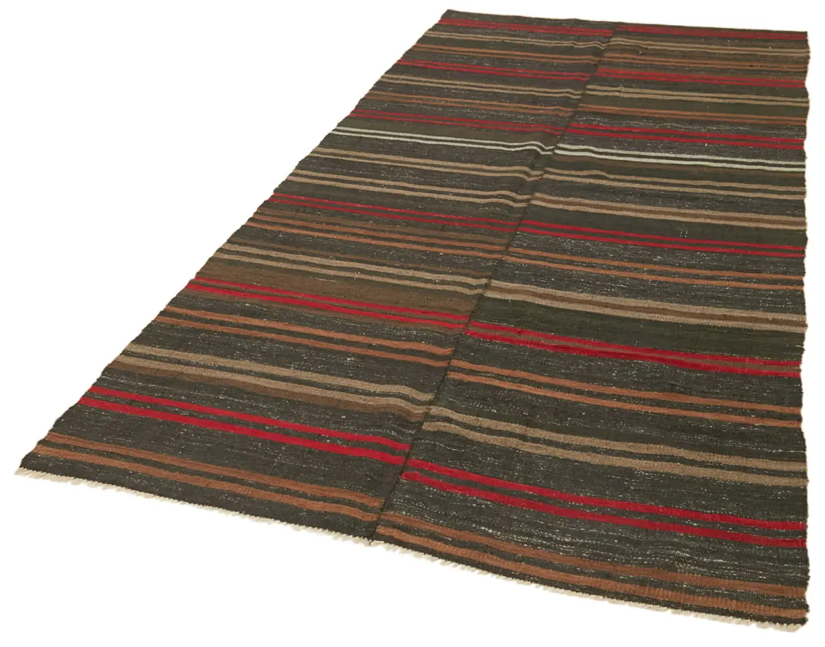 Kıl Çizgili Kahverengi Keçi Kılı İpliğinden El Dokuma Kilim-144x297 - Görsel 3