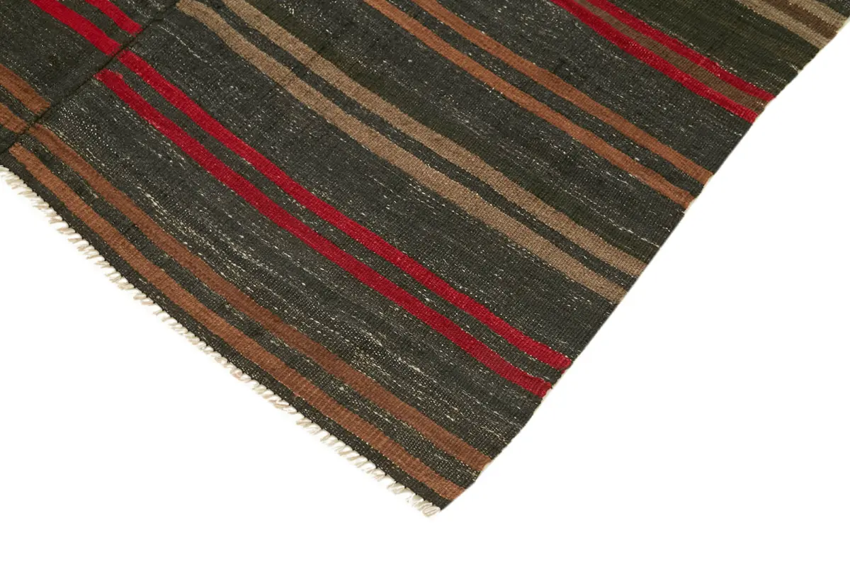 Kıl Çizgili Kahverengi Keçi Kılı İpliğinden El Dokuma Kilim-144x297 - Görsel 4