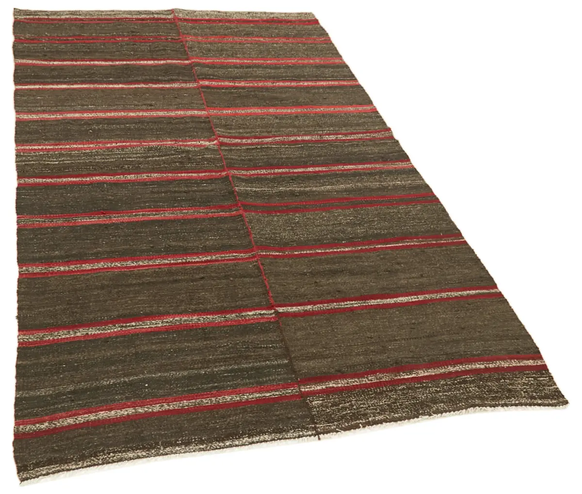 Kıl Çizgili Kahverengi Keçi Kılı İpliğinden El Dokuma Kilim-130x253 - Görsel 2