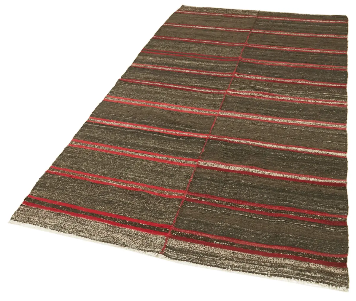 Kıl Çizgili Kahverengi Keçi Kılı İpliğinden El Dokuma Kilim-130x253 - Görsel 3