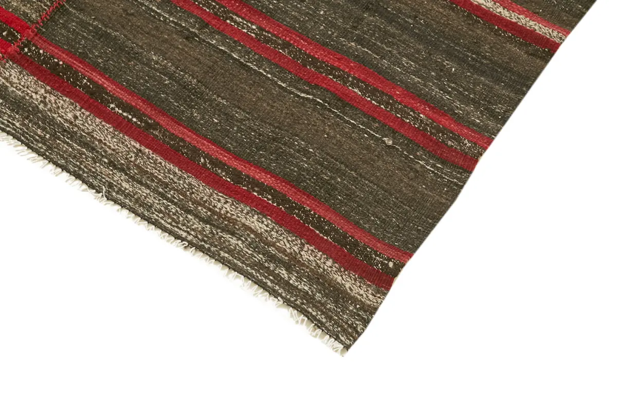 Kıl Çizgili Kahverengi Keçi Kılı İpliğinden El Dokuma Kilim-130x253 - Görsel 4