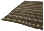 Kıl Çizgili Kahverengi Keçi Kılı İpliğinden El Dokuma Kilim-185x354 - Görsel 3