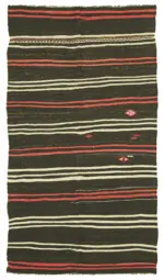 Kıl Çizgili Kahverengi Keçi Kılı İpliğinden El Dokuma Kilim-171x305