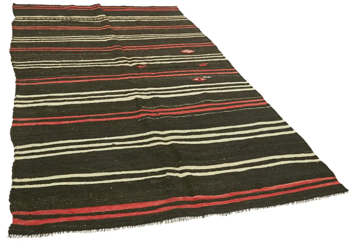 Kıl Çizgili Kahverengi Keçi Kılı İpliğinden El Dokuma Kilim-171x305 - Görsel 2