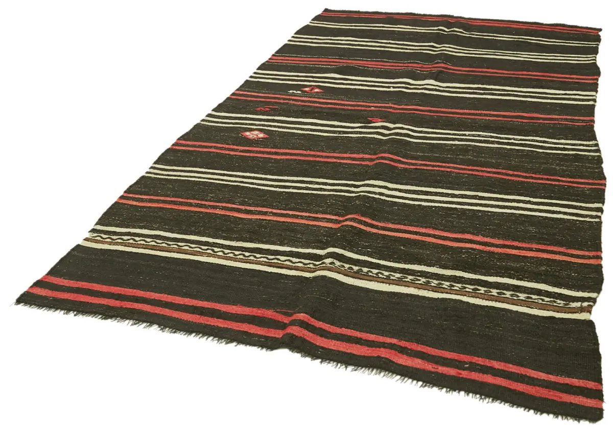 Kıl Çizgili Kahverengi Keçi Kılı İpliğinden El Dokuma Kilim-171x305 - Görsel 3