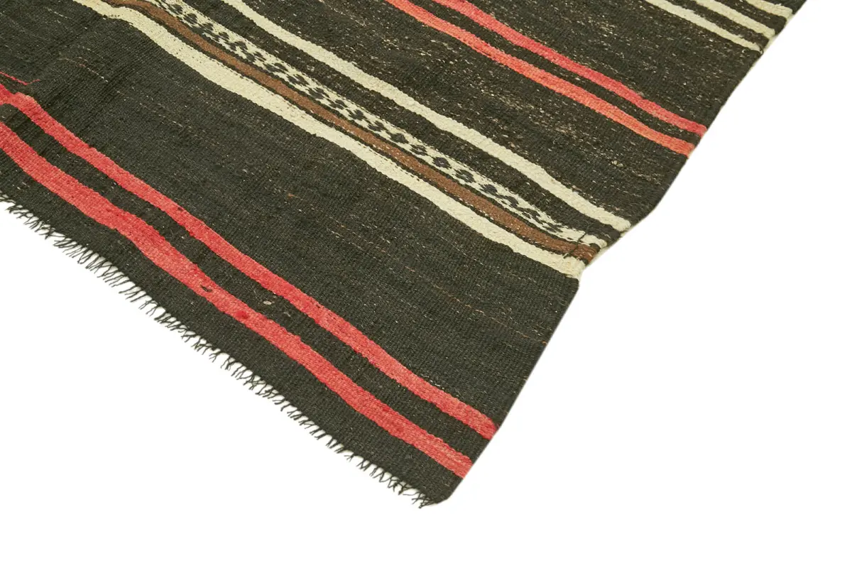 Kıl Çizgili Kahverengi Keçi Kılı İpliğinden El Dokuma Kilim-171x305 - Görsel 4