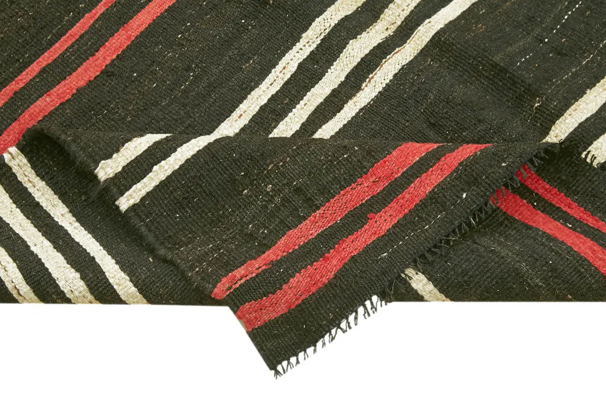 Kıl Çizgili Kahverengi Keçi Kılı İpliğinden El Dokuma Kilim-171x305 - Görsel 6