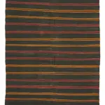 Kıl Çizgili Kahverengi Keçi Kılı İpliğinden El Dokuma Kilim-163x361