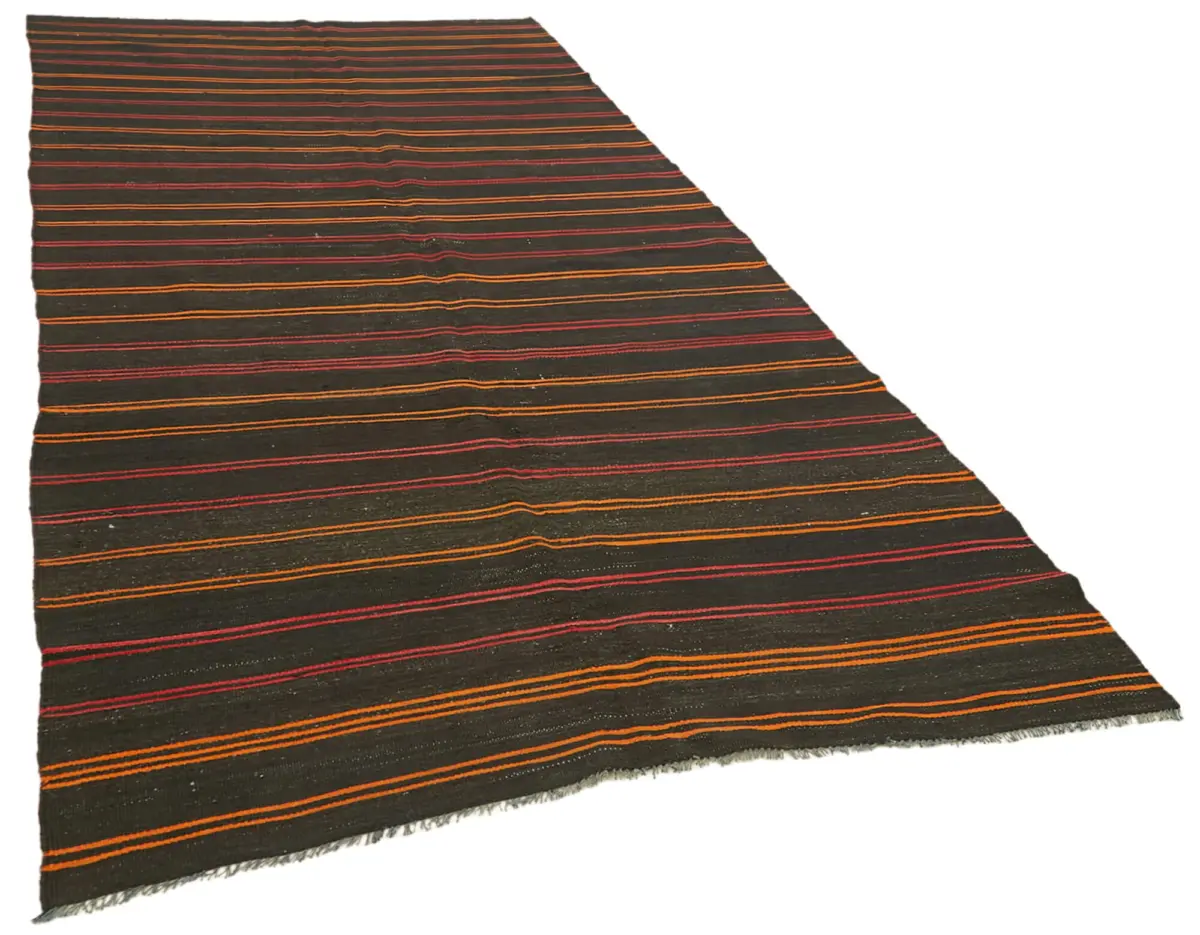 Kıl Çizgili Kahverengi Keçi Kılı İpliğinden El Dokuma Kilim-163x361 - Görsel 2