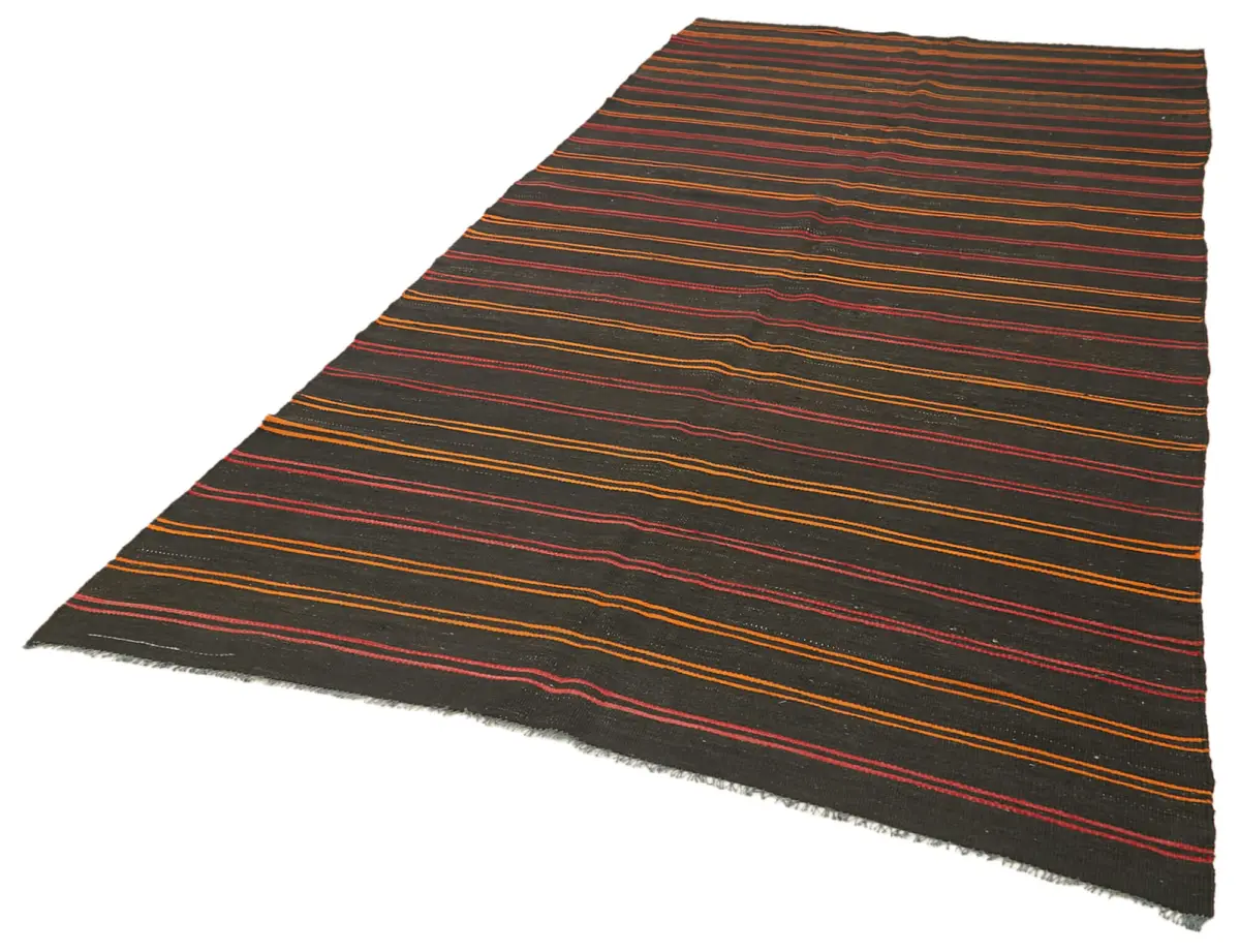Kıl Çizgili Kahverengi Keçi Kılı İpliğinden El Dokuma Kilim-163x361 - Görsel 3