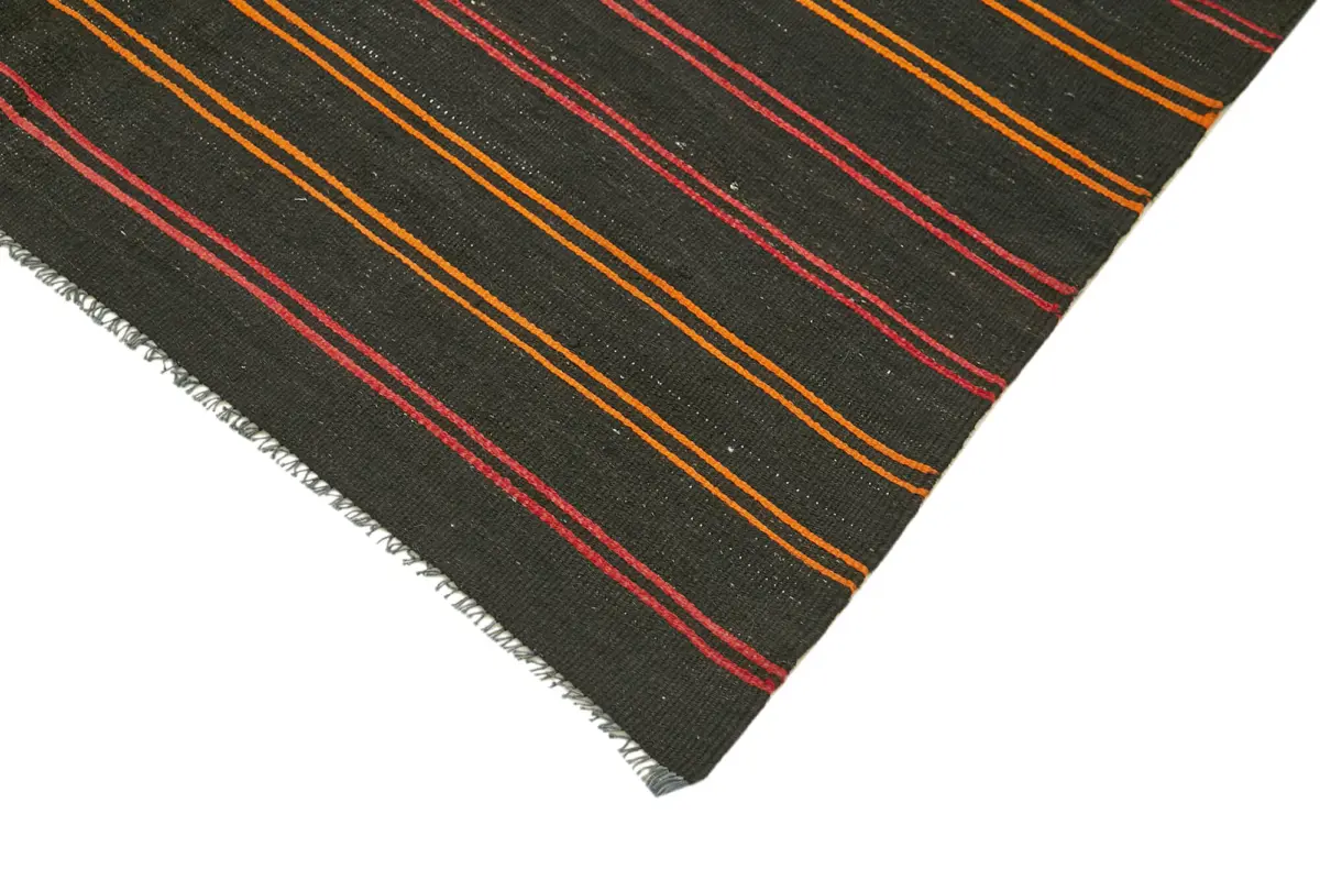 Kıl Çizgili Kahverengi Keçi Kılı İpliğinden El Dokuma Kilim-163x361 - Görsel 4