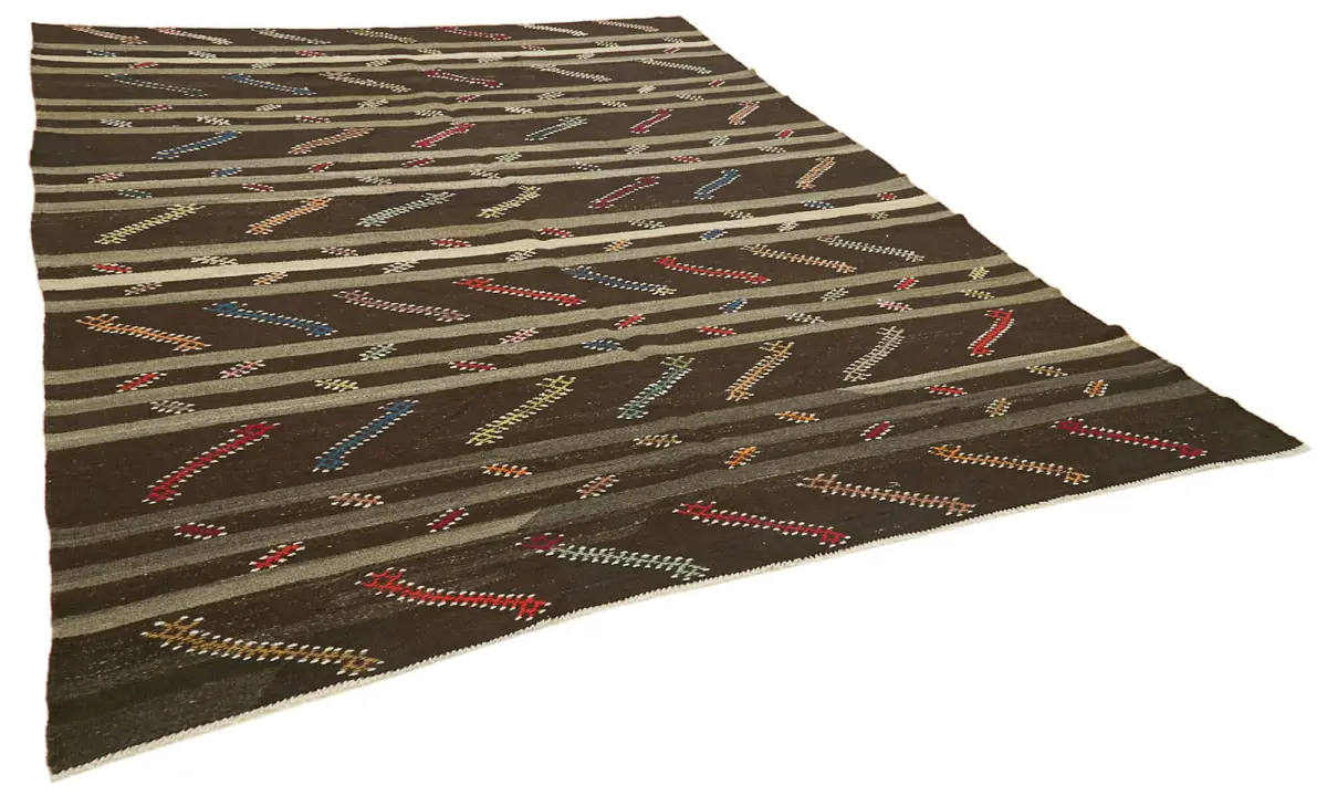 Kıl Çizgili Kahverengi Keçi Kılı İpliğinden El Dokuma Kilim-236x313 - Görsel 2