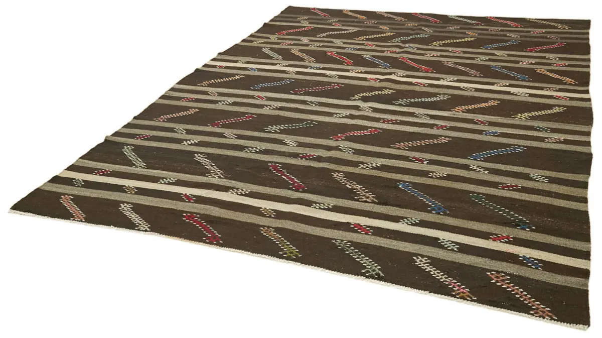 Kıl Çizgili Kahverengi Keçi Kılı İpliğinden El Dokuma Kilim-236x313 - Görsel 3