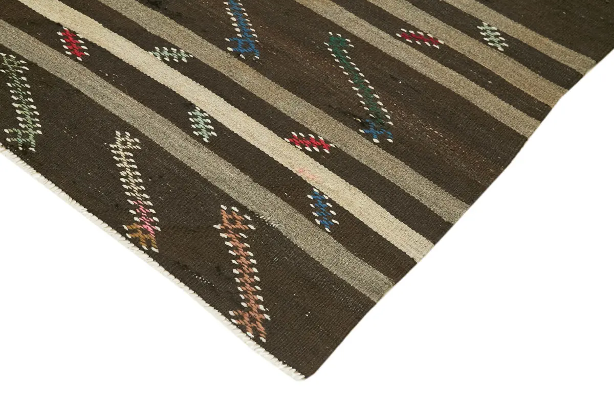 Kıl Çizgili Kahverengi Keçi Kılı İpliğinden El Dokuma Kilim-236x313 - Görsel 4