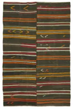 Kıl Çizgili Kahverengi Keçi Kılı İpliğinden El Dokuma Kilim-236x351