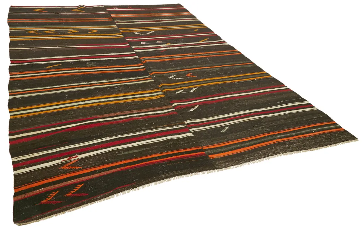 Kıl Çizgili Kahverengi Keçi Kılı İpliğinden El Dokuma Kilim-236x351 - Görsel 2