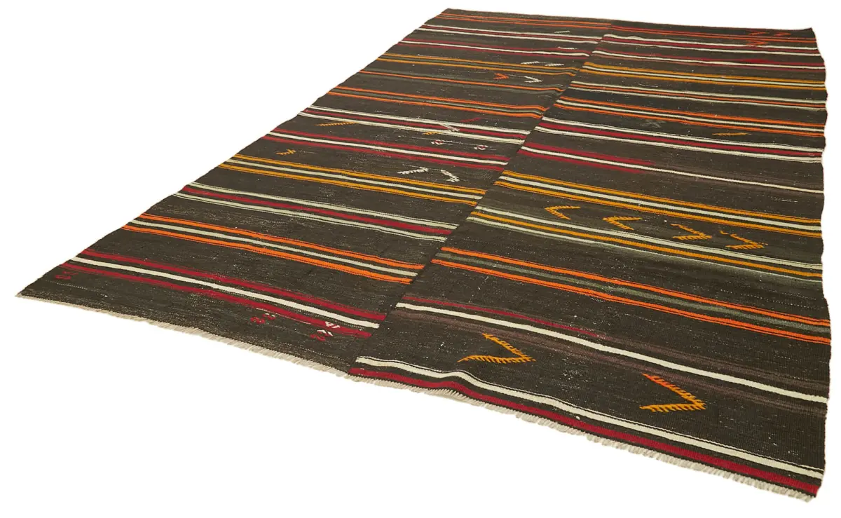 Kıl Çizgili Kahverengi Keçi Kılı İpliğinden El Dokuma Kilim-236x351 - Görsel 3