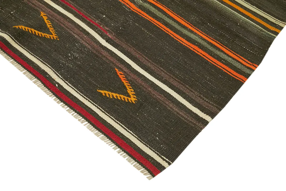 Kıl Çizgili Kahverengi Keçi Kılı İpliğinden El Dokuma Kilim-236x351 - Görsel 4