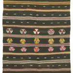 Kıl Çizgili Kahverengi Keçi Kılı İpliğinden El Dokuma Kilim-197x345