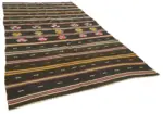 Kıl Çizgili Kahverengi Keçi Kılı İpliğinden El Dokuma Kilim-197x345 - Görsel 2