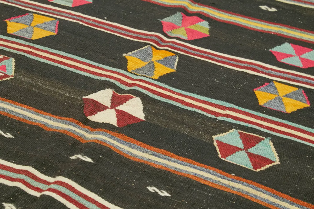 Kıl Çizgili Kahverengi Keçi Kılı İpliğinden El Dokuma Kilim-197x345 - Görsel 5