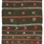Kıl Çizgili Kahverengi Keçi Kılı İpliğinden El Dokuma Kilim-188x285