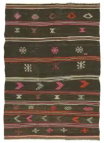 Kıl Çizgili Kahverengi Keçi Kılı İpliğinden El Dokuma Kilim-188x285