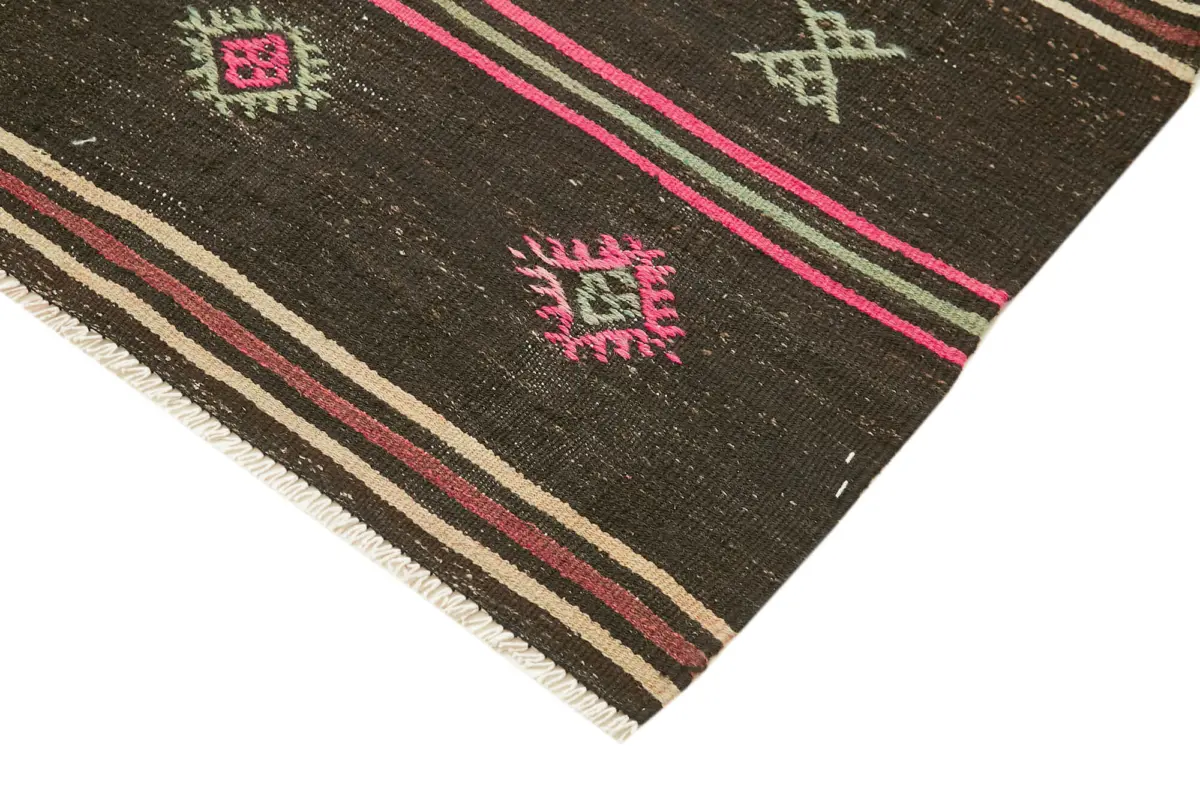 Kıl Çizgili Kahverengi Keçi Kılı İpliğinden El Dokuma Kilim-188x285 - Görsel 4