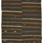 Kıl Çizgili Kahverengi Keçi Kılı İpliğinden El Dokuma Kilim-264x353