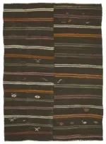 Kıl Çizgili Kahverengi Keçi Kılı İpliğinden El Dokuma Kilim-264x353