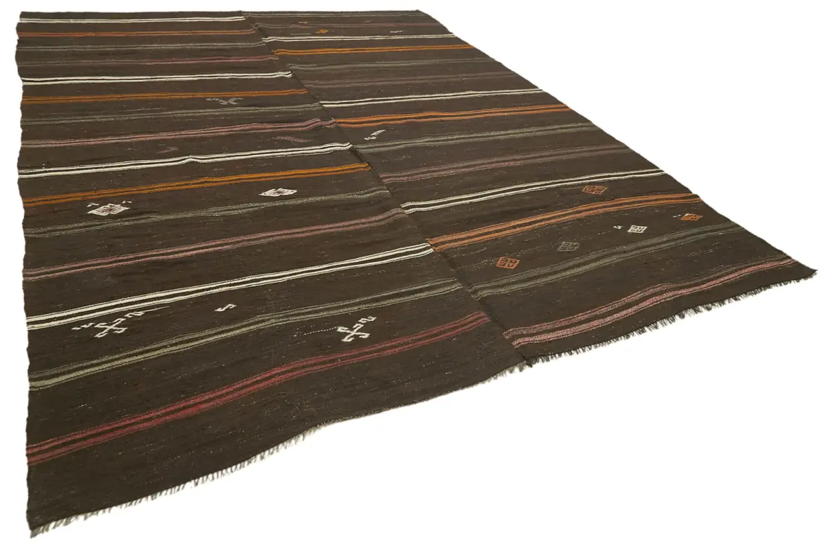 Kıl Çizgili Kahverengi Keçi Kılı İpliğinden El Dokuma Kilim-264x353 - Görsel 2