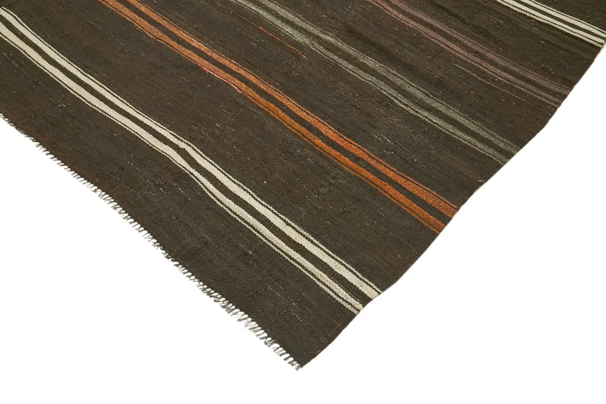 Kıl Çizgili Kahverengi Keçi Kılı İpliğinden El Dokuma Kilim-264x353 - Görsel 4
