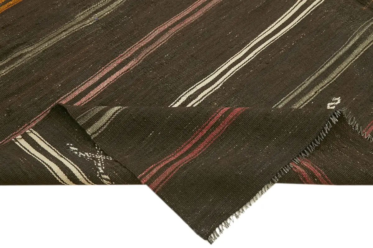 Kıl Çizgili Kahverengi Keçi Kılı İpliğinden El Dokuma Kilim-264x353 - Görsel 6
