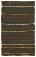 Kıl Çizgili Kahverengi Keçi Kılı İpliğinden El Dokuma Kilim-205x306