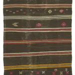 Kıl Çizgili Kahverengi Keçi Kılı İpliğinden El Dokuma Kilim-211x346