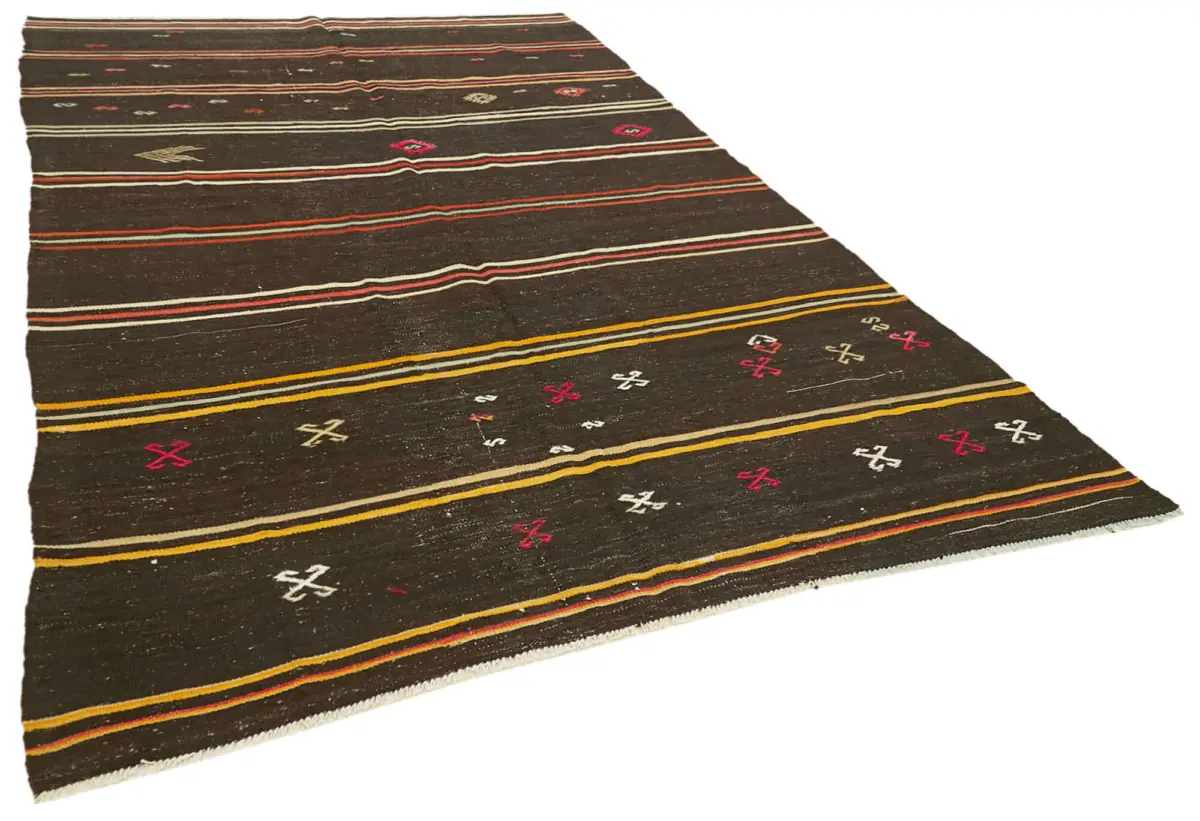 Kıl Çizgili Kahverengi Keçi Kılı İpliğinden El Dokuma Kilim-211x346 - Görsel 2
