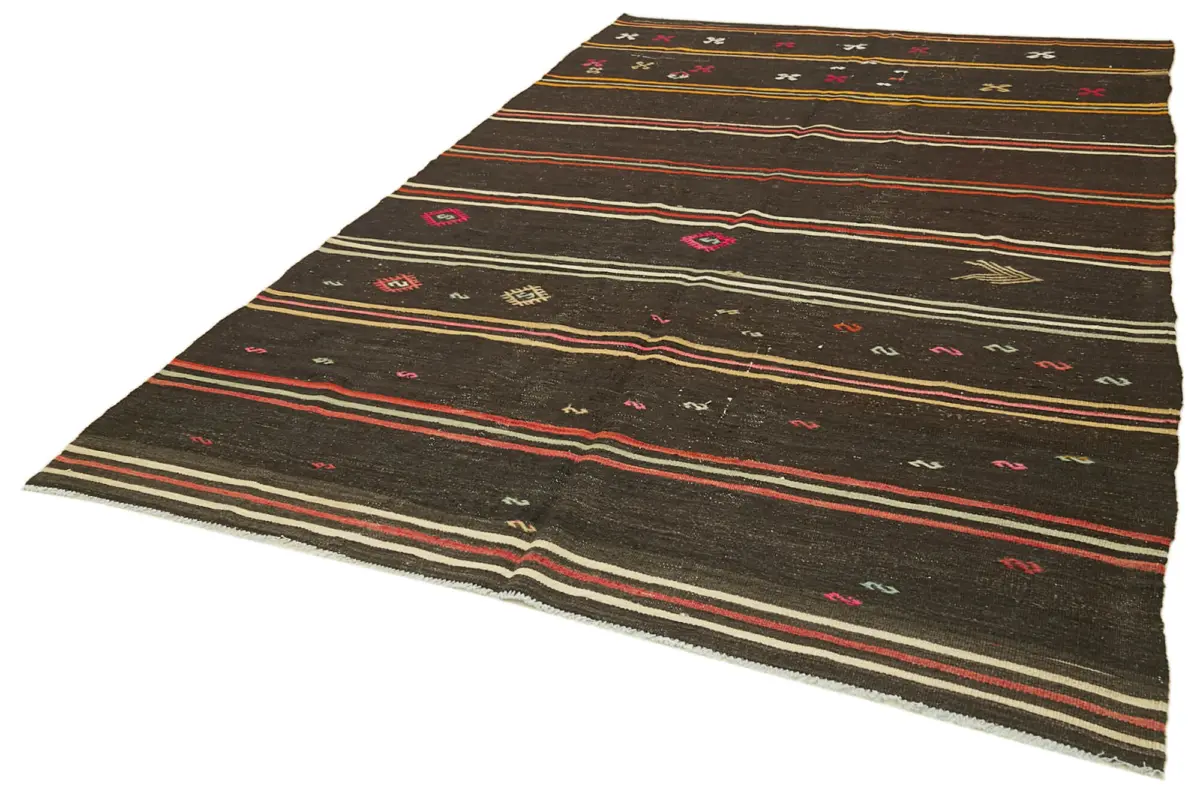 Kıl Çizgili Kahverengi Keçi Kılı İpliğinden El Dokuma Kilim-211x346 - Görsel 3