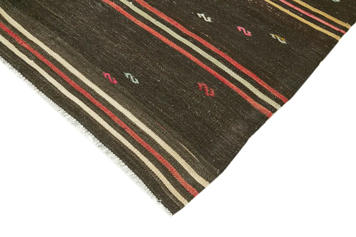 Kıl Çizgili Kahverengi Keçi Kılı İpliğinden El Dokuma Kilim-211x346 - Görsel 4